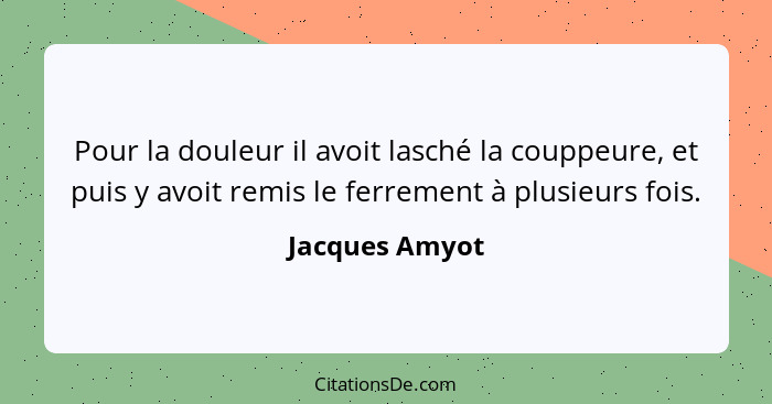 Pour la douleur il avoit lasché la couppeure, et puis y avoit remis le ferrement à plusieurs fois.... - Jacques Amyot