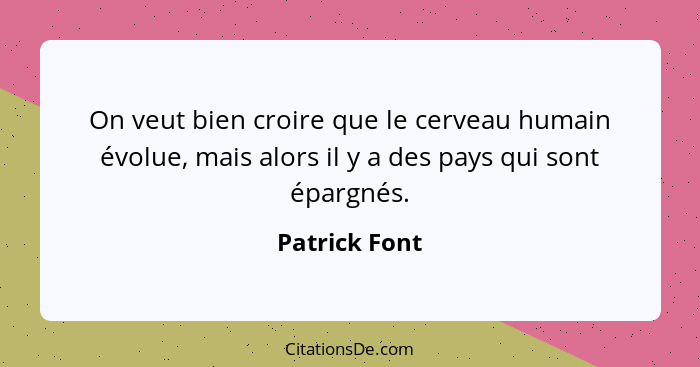 On veut bien croire que le cerveau humain évolue, mais alors il y a des pays qui sont épargnés.... - Patrick Font