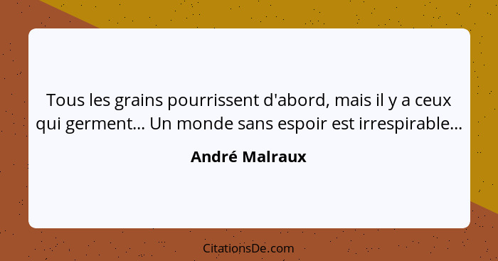 Tous les grains pourrissent d'abord, mais il y a ceux qui germent... Un monde sans espoir est irrespirable...... - André Malraux