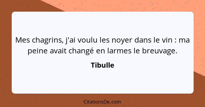 Mes chagrins, j'ai voulu les noyer dans le vin : ma peine avait changé en larmes le breuvage.... - Tibulle