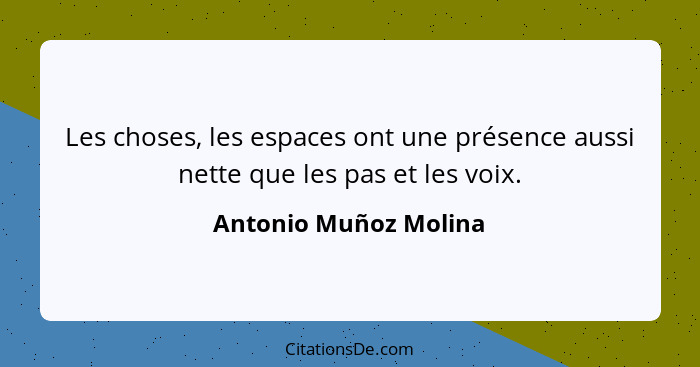 Les choses, les espaces ont une présence aussi nette que les pas et les voix.... - Antonio Muñoz Molina