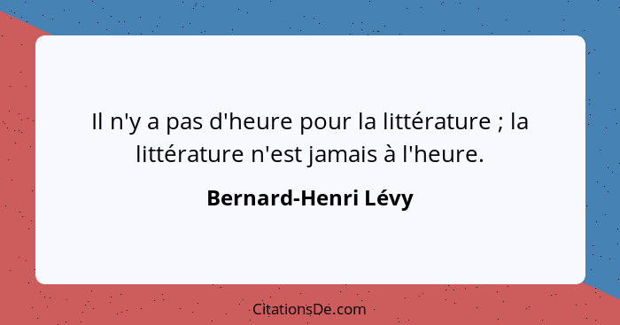 Il n'y a pas d'heure pour la littérature ; la littérature n'est jamais à l'heure.... - Bernard-Henri Lévy