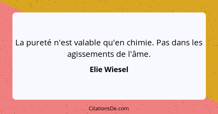 La pureté n'est valable qu'en chimie. Pas dans les agissements de l'âme.... - Elie Wiesel