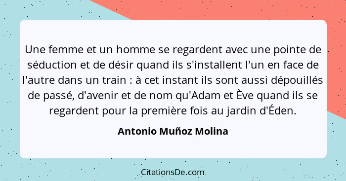 Une femme et un homme se regardent avec une pointe de séduction et de désir quand ils s'installent l'un en face de l'autre dans... - Antonio Muñoz Molina