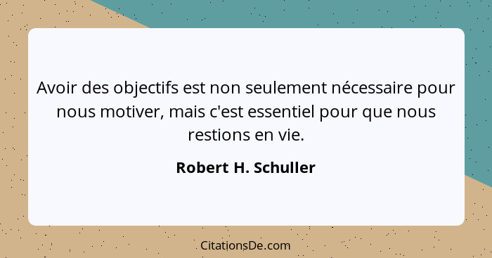 Avoir des objectifs est non seulement nécessaire pour nous motiver, mais c'est essentiel pour que nous restions en vie.... - Robert H. Schuller