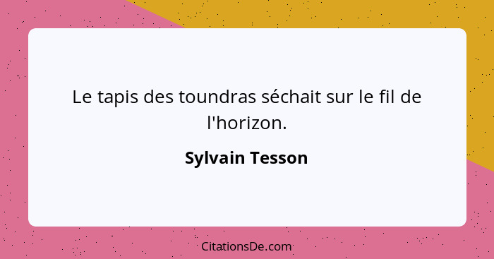 Le tapis des toundras séchait sur le fil de l'horizon.... - Sylvain Tesson