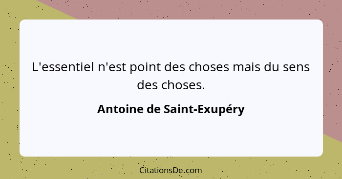 L'essentiel n'est point des choses mais du sens des choses.... - Antoine de Saint-Exupéry