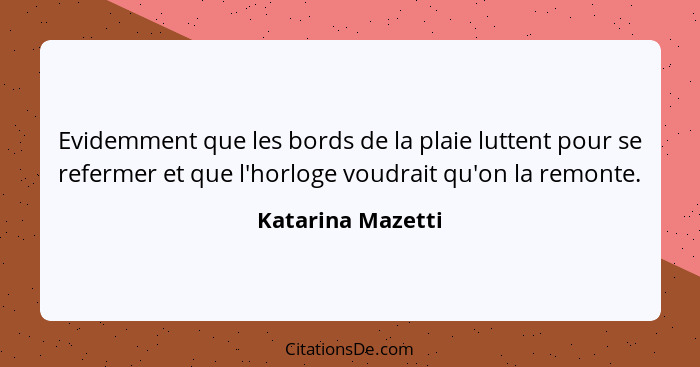 Evidemment que les bords de la plaie luttent pour se refermer et que l'horloge voudrait qu'on la remonte.... - Katarina Mazetti