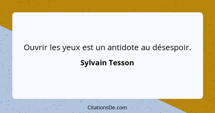 Ouvrir les yeux est un antidote au désespoir.... - Sylvain Tesson