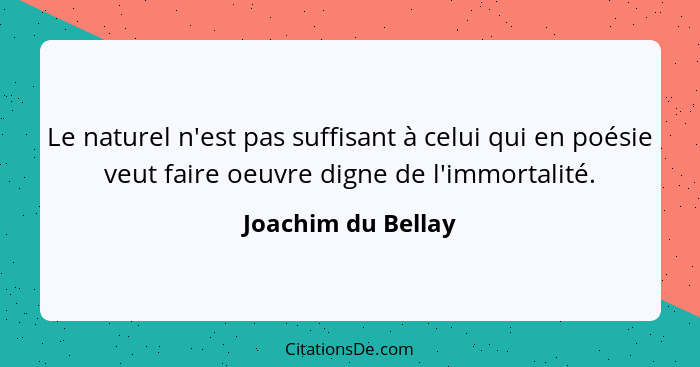 Le naturel n'est pas suffisant à celui qui en poésie veut faire oeuvre digne de l'immortalité.... - Joachim du Bellay