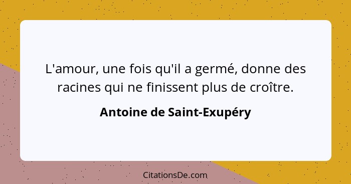 L'amour, une fois qu'il a germé, donne des racines qui ne finissent plus de croître.... - Antoine de Saint-Exupéry