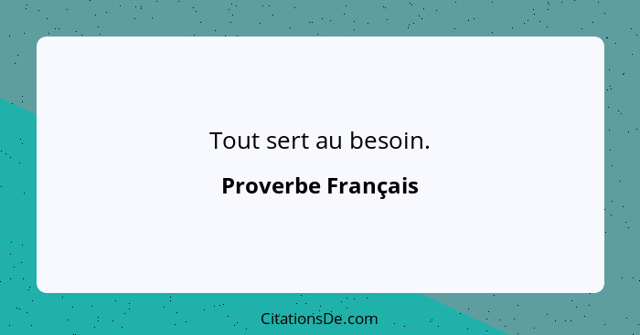 Tout sert au besoin.... - Proverbe Français