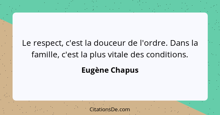 Le respect, c'est la douceur de l'ordre. Dans la famille, c'est la plus vitale des conditions.... - Eugène Chapus