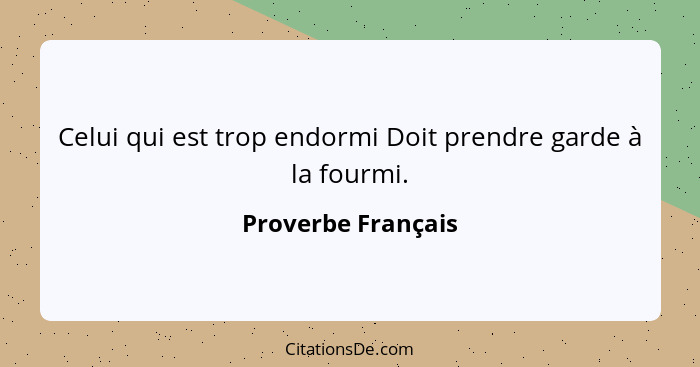 Celui qui est trop endormi Doit prendre garde à la fourmi.... - Proverbe Français