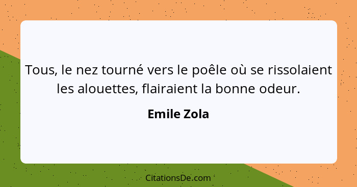 Tous, le nez tourné vers le poêle où se rissolaient les alouettes, flairaient la bonne odeur.... - Emile Zola