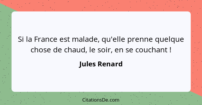 Si la France est malade, qu'elle prenne quelque chose de chaud, le soir, en se couchant !... - Jules Renard