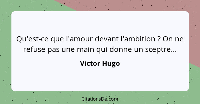 Qu'est-ce que l'amour devant l'ambition ? On ne refuse pas une main qui donne un sceptre...... - Victor Hugo