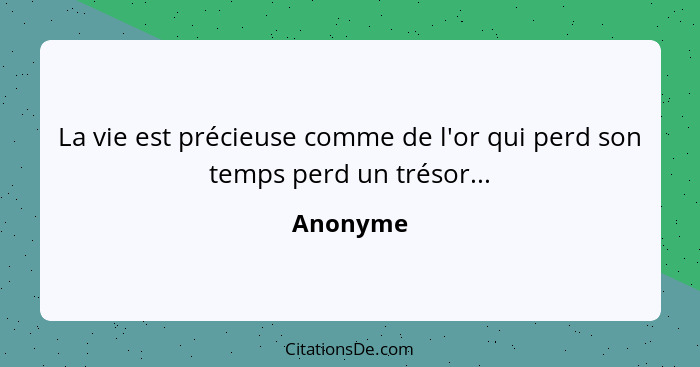 La vie est précieuse comme de l'or qui perd son temps perd un trésor...... - Anonyme