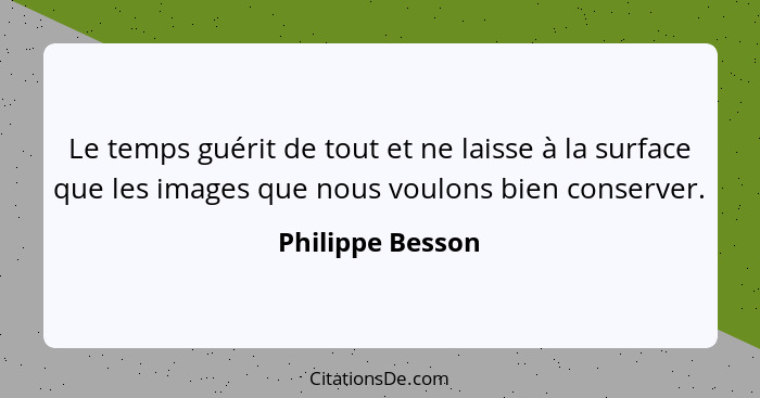 Le temps guérit de tout et ne laisse à la surface que les images que nous voulons bien conserver.... - Philippe Besson