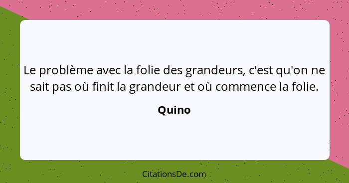 Le problème avec la folie des grandeurs, c'est qu'on ne sait pas où finit la grandeur et où commence la folie.... - Quino