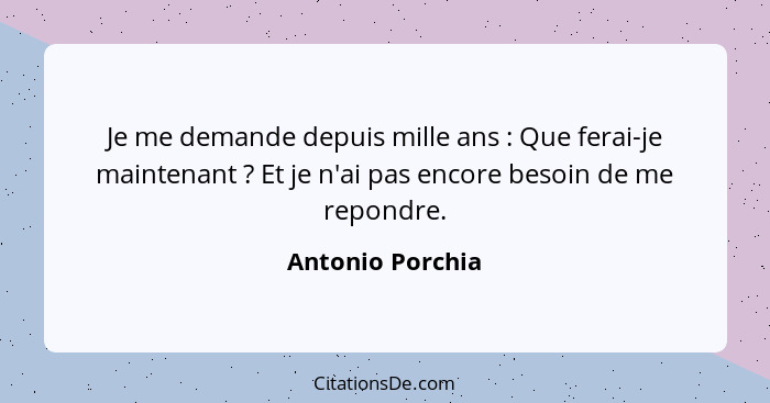 Je me demande depuis mille ans : Que ferai-je maintenant ? Et je n'ai pas encore besoin de me repondre.... - Antonio Porchia