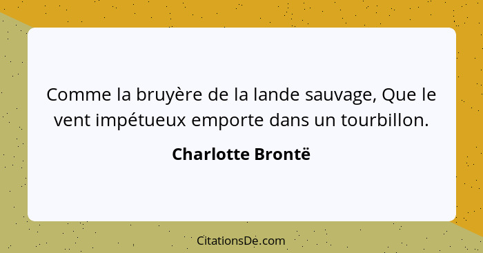 Comme la bruyère de la lande sauvage, Que le vent impétueux emporte dans un tourbillon.... - Charlotte Brontë