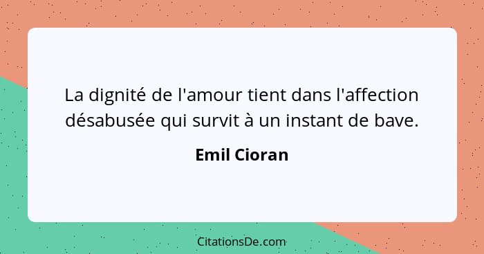 La dignité de l'amour tient dans l'affection désabusée qui survit à un instant de bave.... - Emil Cioran