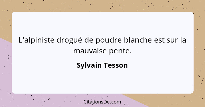 L'alpiniste drogué de poudre blanche est sur la mauvaise pente.... - Sylvain Tesson