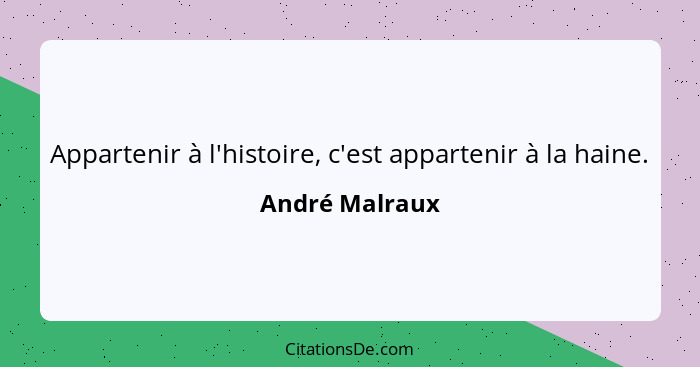 Appartenir à l'histoire, c'est appartenir à la haine.... - André Malraux