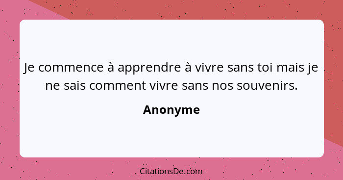 Je commence à apprendre à vivre sans toi mais je ne sais comment vivre sans nos souvenirs.... - Anonyme