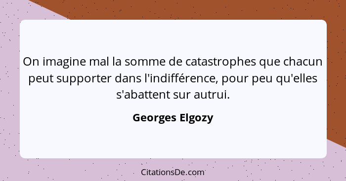 On imagine mal la somme de catastrophes que chacun peut supporter dans l'indifférence, pour peu qu'elles s'abattent sur autrui.... - Georges Elgozy
