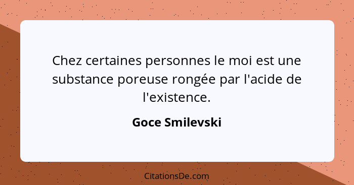 Chez certaines personnes le moi est une substance poreuse rongée par l'acide de l'existence.... - Goce Smilevski