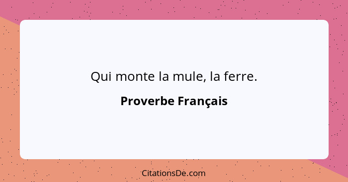 Qui monte la mule, la ferre.... - Proverbe Français