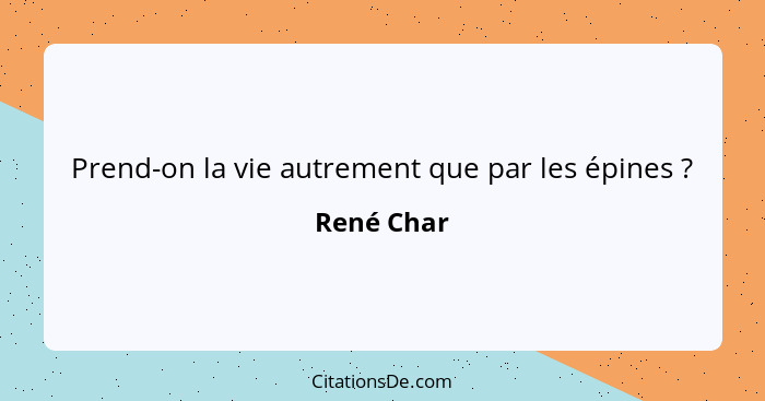 Prend-on la vie autrement que par les épines ?... - René Char