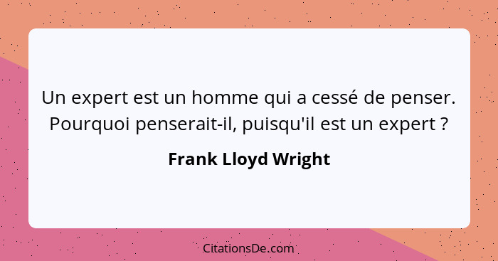 Un expert est un homme qui a cessé de penser. Pourquoi penserait-il, puisqu'il est un expert ?... - Frank Lloyd Wright