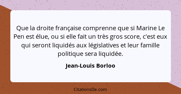 Que la droite française comprenne que si Marine Le Pen est élue, ou si elle fait un très gros score, c'est eux qui seront liquidés... - Jean-Louis Borloo