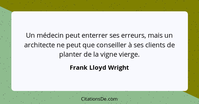 Un médecin peut enterrer ses erreurs, mais un architecte ne peut que conseiller à ses clients de planter de la vigne vierge.... - Frank Lloyd Wright