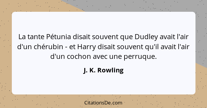 La tante Pétunia disait souvent que Dudley avait l'air d'un chérubin - et Harry disait souvent qu'il avait l'air d'un cochon avec une... - J. K. Rowling