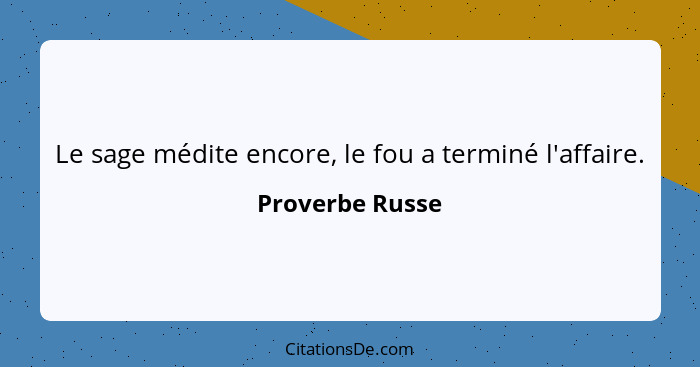 Le sage médite encore, le fou a terminé l'affaire.... - Proverbe Russe