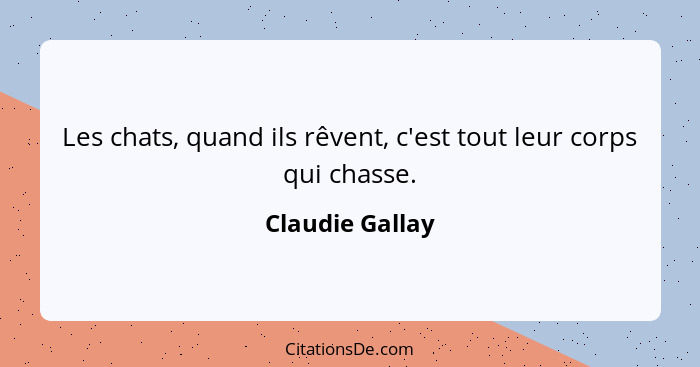 Les chats, quand ils rêvent, c'est tout leur corps qui chasse.... - Claudie Gallay