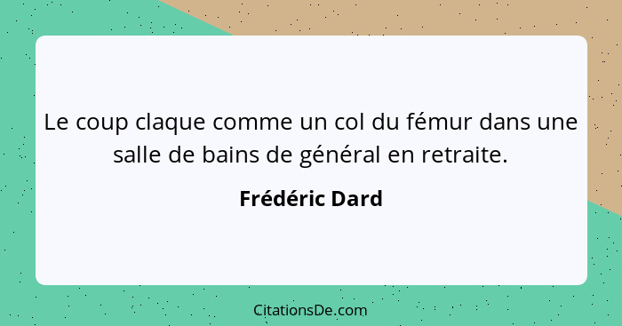 Le coup claque comme un col du fémur dans une salle de bains de général en retraite.... - Frédéric Dard