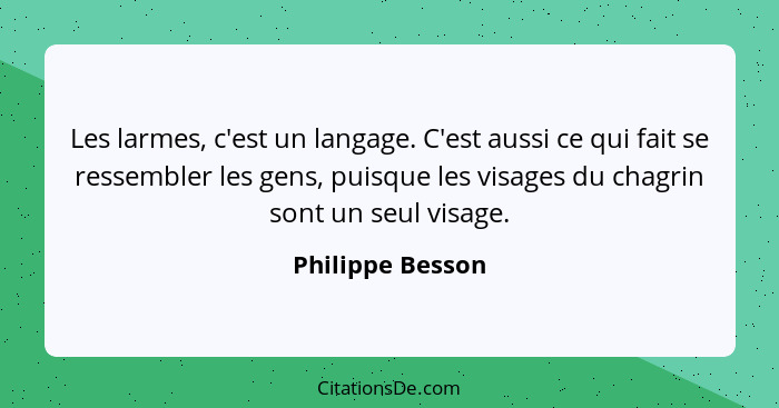 Les larmes, c'est un langage. C'est aussi ce qui fait se ressembler les gens, puisque les visages du chagrin sont un seul visage.... - Philippe Besson