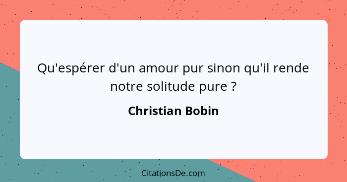 Qu'espérer d'un amour pur sinon qu'il rende notre solitude pure ?... - Christian Bobin