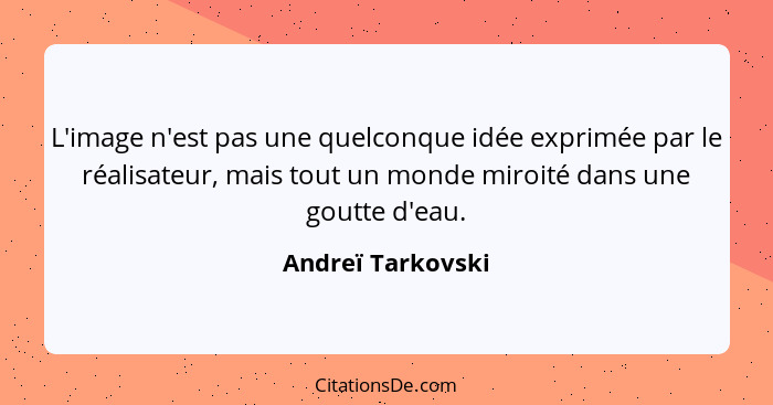 L'image n'est pas une quelconque idée exprimée par le réalisateur, mais tout un monde miroité dans une goutte d'eau.... - Andreï Tarkovski