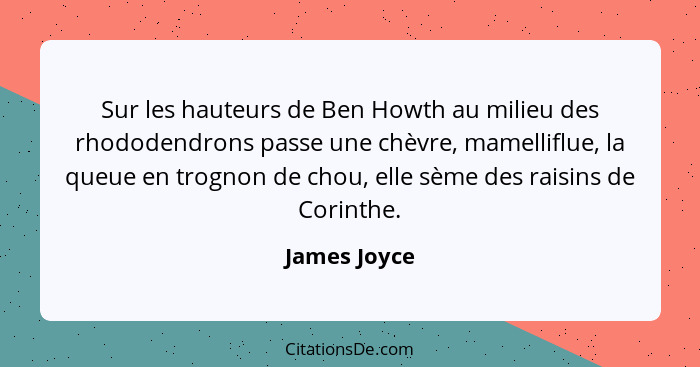 Sur les hauteurs de Ben Howth au milieu des rhododendrons passe une chèvre, mamelliflue, la queue en trognon de chou, elle sème des rais... - James Joyce