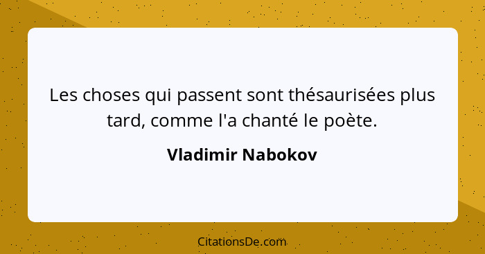 Les choses qui passent sont thésaurisées plus tard, comme l'a chanté le poète.... - Vladimir Nabokov