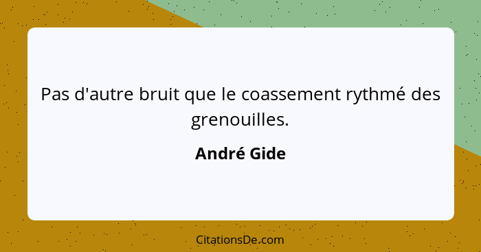 Pas d'autre bruit que le coassement rythmé des grenouilles.... - André Gide