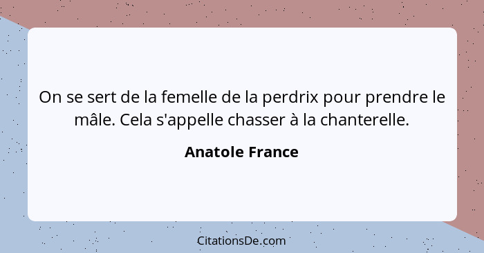 On se sert de la femelle de la perdrix pour prendre le mâle. Cela s'appelle chasser à la chanterelle.... - Anatole France