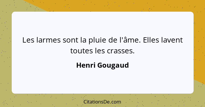 Les larmes sont la pluie de l'âme. Elles lavent toutes les crasses.... - Henri Gougaud