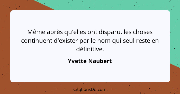 Même après qu'elles ont disparu, les choses continuent d'exister par le nom qui seul reste en définitive.... - Yvette Naubert